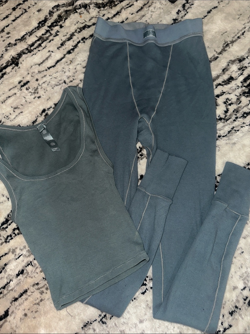 SKIMS Ribbed Tank and Thermal Leggings Set - Dusty Teal